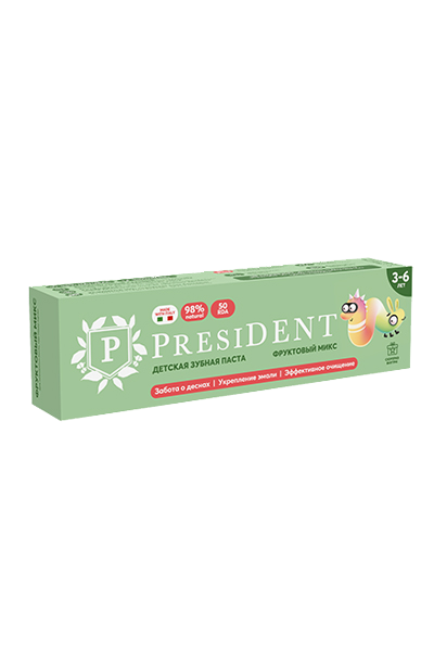 зубная паста детская PRESIDENT 3-6 Фруктовый микс (50 RDA) 43 г